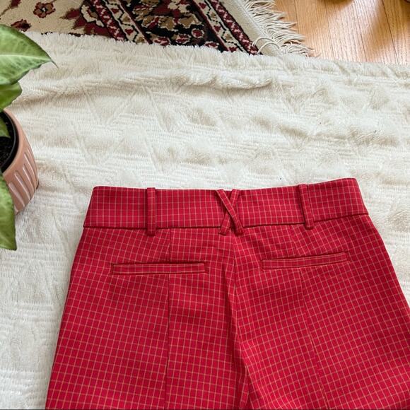 Anthropologie Red Checked Cropped Split Hem Essential Slim Pants - Picture 5 of 8